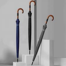 Image of Wood Handle Umbrella Solid Curved 16 Spokes Windproof Large Automatic Cedar® Uk