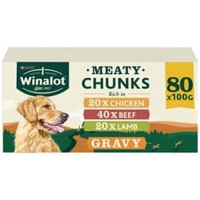 Image of 80 x 100g Winalot Meaty Chunks Wet Dog Food In Gravy Dog Wet Food
