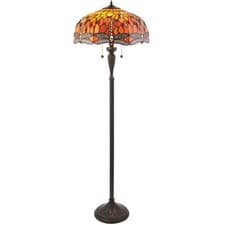 Image of 1.5m Tiffany Twin Floor Lamp Dark Bronze & Dragonfly Stained Glass Shade i00014