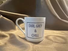 Image of Hand-decorated Bone China Mugs - Blue Slogan Mugs - Set of 6 New