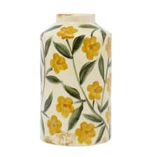 Image of Large Ceramic Floral Vase, 25cm Hand-Painted Yellow Flower Vase Crackle Glaze