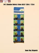 Image of 10 X AG13 LR44 SR44 L1154 357 A76 ALKALINE BUTTON COIN CELLS BATTERIES Long Last