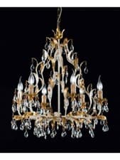 Image of Classic Chandelier In Gold Leaf With Crystal Pendants