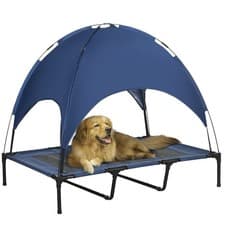 Image of PawHut 122cm Elevated Dog Bed Cooling Raised Pet Cot UV Protection Canopy Blue