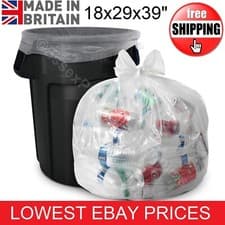 Image of Clear Refuse Sacks Bags Strong Polythene Bin Liners Waste Rubbish Bags 18x29x39"