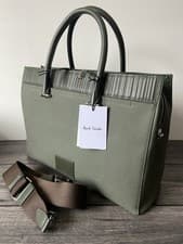 Image of PAUL SMITH KHAKI SHADOW STRIPE LEATHER FOLIO MESSENGER BAG RETAIL $963 BNWT