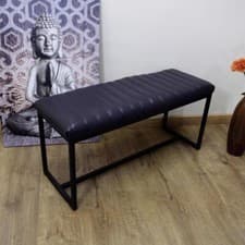 Image of Genuine Leather Black & Grey Iron Frame Stool Hallway Bench Handmade