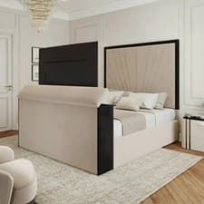 Image of Nampi Upholstered Sunrise TV Bed Frame Plush Velvet & Mattress Double King Size