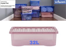Image of Wham Plastic Storage Boxes & Lids Strong Under Bed Stackable - Pink - 30L / 32L