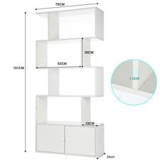 Image of 5/6-Tier Modern Bookshelf, Geometric Bookcase S Shaped Book Shelves for Bedroom