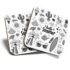 Image of 2 x Coasters (BW) - Summer Tropical Surf Pattern Surfer #37887