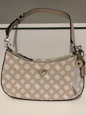 Image of Guess Women’s Noelle Logo Top Zip Shoulder Bag Light Pink / Sand New With Tags