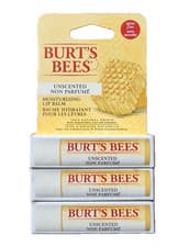 Image of 3x Burt’s Bees Unscented Moisturising Lip Balm 4.25g x3