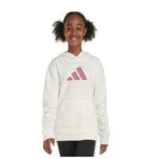 Image of Adidas Girls Hoodie XL Logo Pullover Sweatshirt White Pink New Kids Youth
