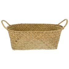 Image of Grass Woven Container Double Handle Woven Basket Multi-use Sundries Storage