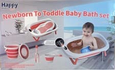 Image of Pink Newborn To Toddler Collapsible Baby Bath Set Portable & Easy Storage 4 in 1