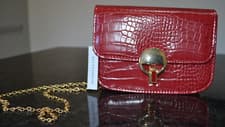 Image of NEW Accessorize Maroon Shoulder Bag with Gold Chain 125 cms long Strap with Tags