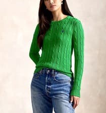 Image of Polo Ralph Lauren Green Cable-Knit Cotton Crewneck Jumper S BNWT RRP £200