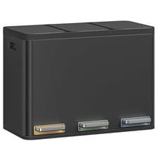 Image of Kitchen Bin 45L Triple Pedal Recycling Waste Rubbish Stainless Steel Black
