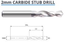 Image of 2mm CARBIDE STUB DRILL BIT 2 FLUTED 8003030200 DIN6539 EUROPA TOOL P50
