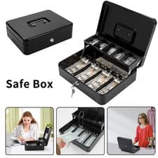 Image of Metal Cash Box Lockable Money, Coin & Note Security Box Large Cash Box with Lock