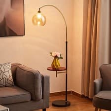 Image of Curved Floor Lamp Standard Living Room Light Retro Lampshade Domed Home Office