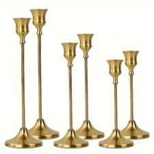 Image of New Gold Metal Graduated Height Candle Holders X 6 (33cm/28cm/23cm)