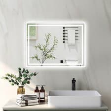 Image of Bathroom Mirror with LED Light Demister Pad Anti-fog Touch Switch Wall Mounted