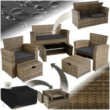 Image of Garden Furniture Rattan Table and Chairs with Storage Outdoor Sofa Set Patio