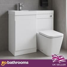 Image of White Gloss Bathroom Sink and Toilet Unit 900mm Combination Sink Unit WC Unit LH