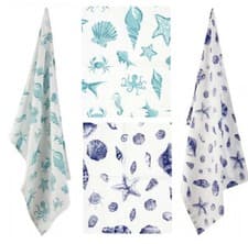 Image of Coastal Themed Quality Tea Towel - Choice of Shells or Sealife - TRACKED POST