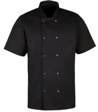Image of Chef Jacket Black Short Half Sleeves Professional Kitchen Wear Poly Cotton UK