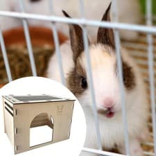 Image of Wooden Rabbit House Spacious Decor Easy to Assemble Hideaway Hut with Multiple