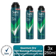 Image of Sure Men Anti-perspirant 72H Nonstop Protection Quantum Dry Deodorant, 3x250ml