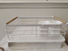 Image of Vinsani Deluxe Minimalist Dish Drainer Drying Rack with Wooden Handles