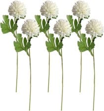 Image of 6 Pcs White Chrysanthemums Artificial Flowers Large Fake Chrysanthemum Ball Flo