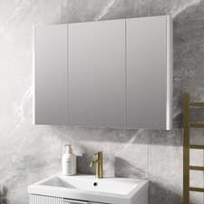 Image of Bathroom Mirror Cabinet 900mm 3 Door Storage Cupboard Wall Hung Modern White