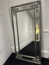 Image of Large Ornate Baroque Rococo Full Length Mirror Silver Beaded Victorian Style
