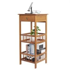 Image of Vintage Side End Table Night Stand with Shelves & Drawer for Bedroom Living Room