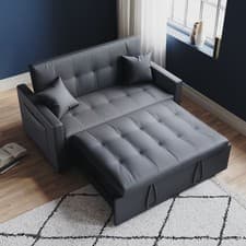 Image of Living Room Sofa Bed Pull Out 2 SeaterConvertible Sleeper 2 with Cushions Grey
