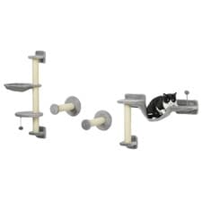Image of PawHut 4Pcs Wall Mounted Cat Shelves with Hammock, Scratching Post, Grey