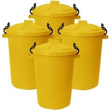 Image of 4 X 50L Plastic Dustbins Heavy Duty Lid Kitchen/Garden Storage Waste Bins Yellow