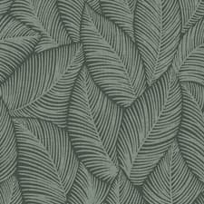 Image of Muriva Denver Leaf Wallpaper Textured Linen Effect Botanical Leaves - Green Grey