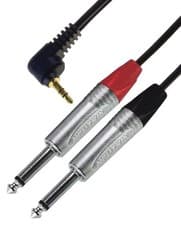 Image of Right Angle 3.5mm Gold Plated Stereo Jack Plug To 2X 6.35mm Mono Jack Plugs 3M