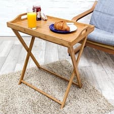 Image of Folding Butlers Side Table Portable Bamboo Food Serving Tray Table Drink Dinner