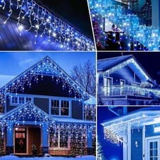 Image of Christmas Icicle String Lights Xmas Decoration 240 White Blue LED 5m
