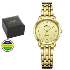 Image of Rotary LB03109/12 Ladies Gold Diamond Set Watch Champagne Dial Bracelet NEW