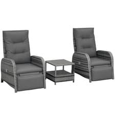 Image of Outsunny 3 Pieces Rattan Bistro Set with Cushions for Outdoor, Mixed Grey