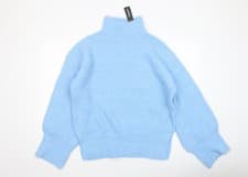 Image of Boohoo Women’s Blue Roll Neck Chunky Knit Jumper Size 12