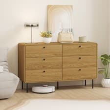 Image of Bedroom Chest of Drawers, Modern 6 Drawer Dresser, Oak